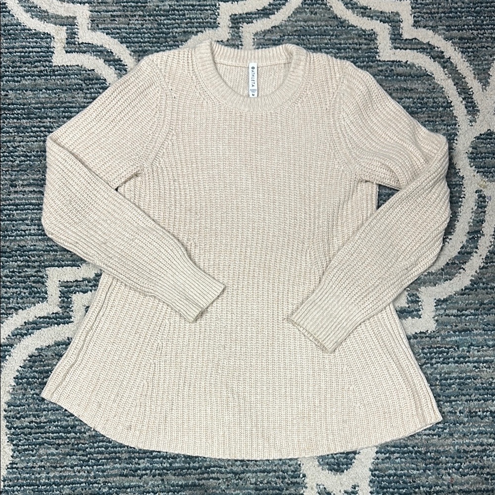 Athleta Cream Wool Blend Crew Neck Sweater